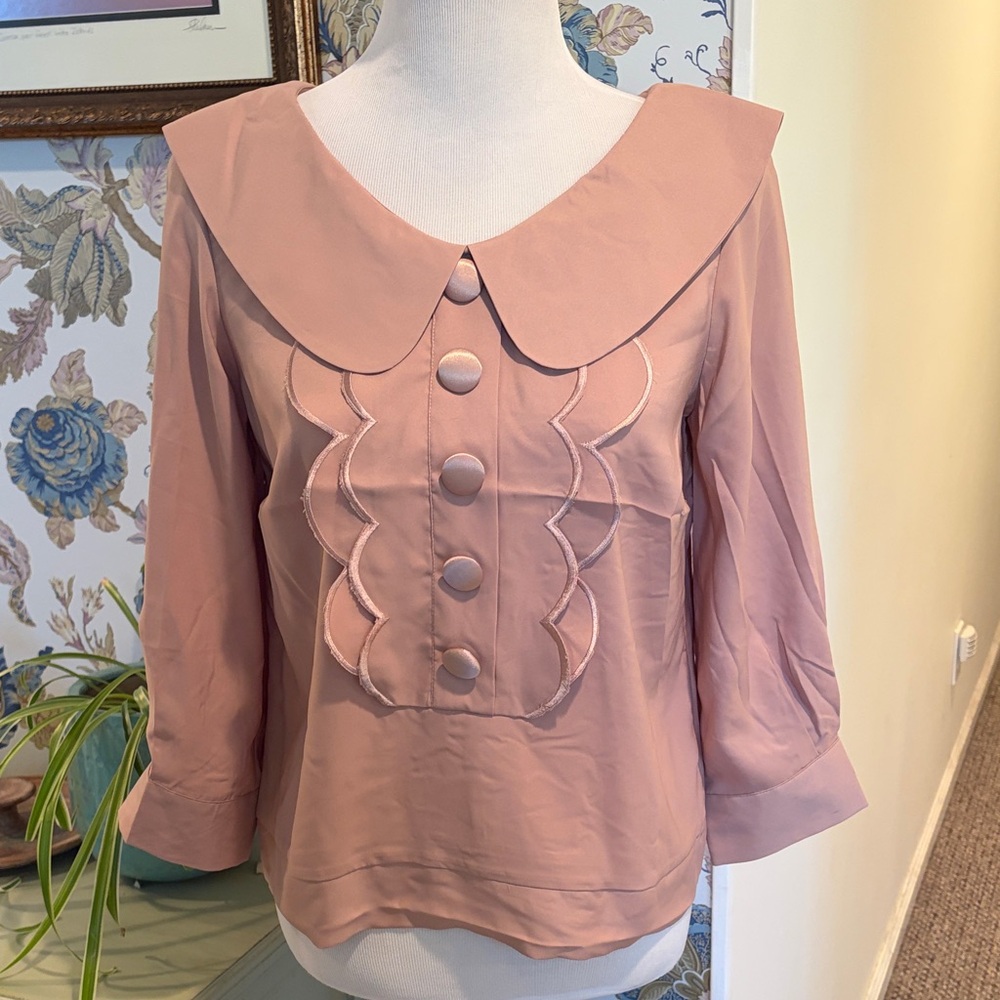 BCBGMaxAzria Dusty Rose Scalloped Button Blouse